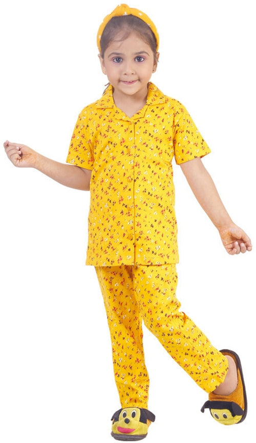 Mimino Kids Nightwear Baby Girls Printed Cotton Blend (Yellow Pack of 1)