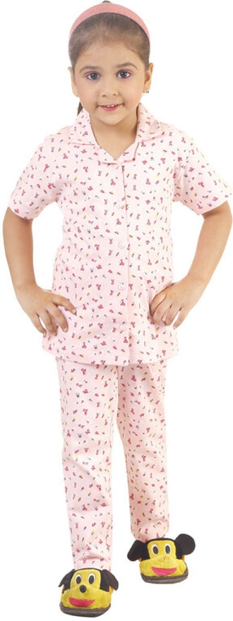 Mimino Kids Nightwear Baby Girls Printed Cotton Blend (Pink Pack of 1)