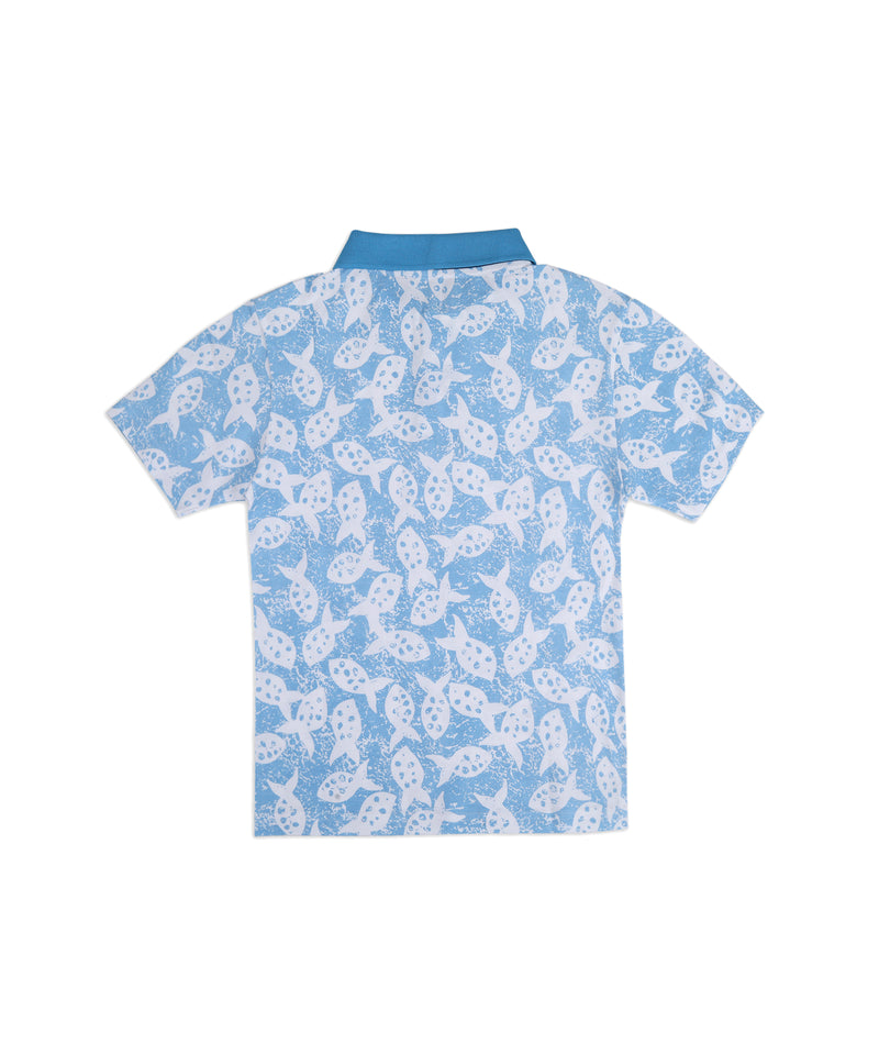 Sophisticated and Playful Boys' Pique Fish Print Polo T-Shirt