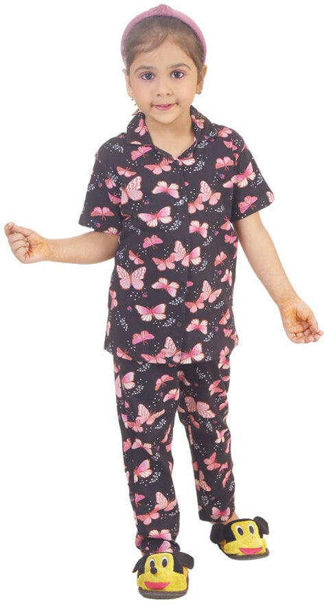 Mimino Kids Nightwear Baby Girls Printed Cotton Blend (Multicolor Pack of 1)