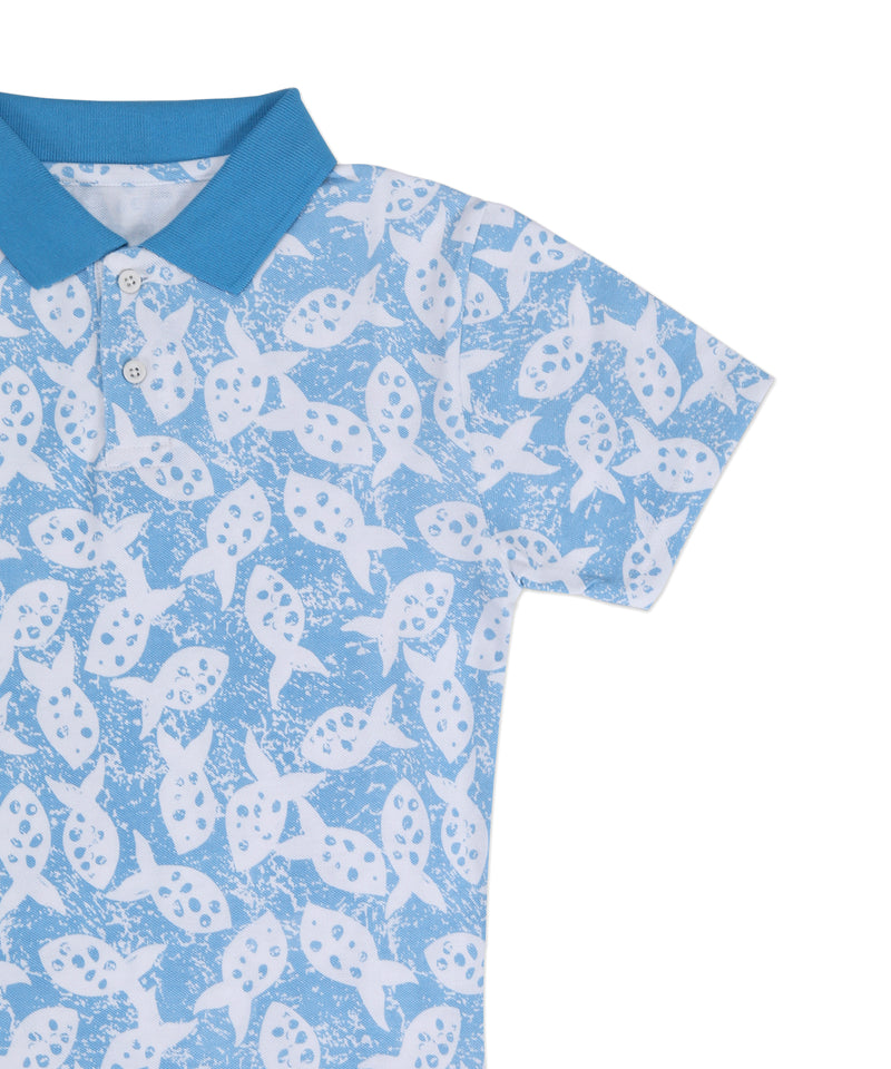 Sophisticated and Playful Boys' Pique Fish Print Polo T-Shirt