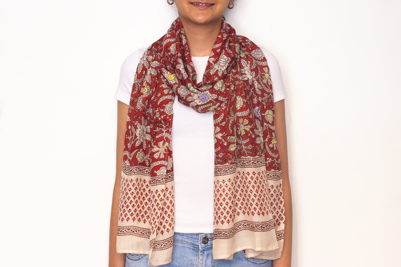 Bagru Hand Block Printed And Hand Embroidered Scarf Bou