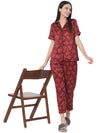 Smarty Pants Women's Silk Satin Maroon Color Pooh Print Night Suit