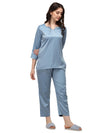 Smarty Pants Women's Silk Satin Slate Blue Color Night Suit Pair