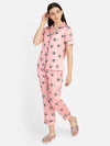 Smarty Pants Women's Silk Satin Pink Color Panda Print Lapel Collar Night Suit