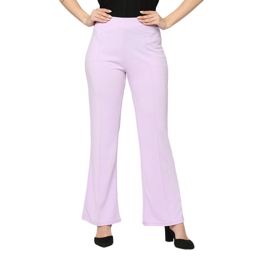 Smarty Pants Women's Ployester Lycra Bell Bottom Lilac Formal Trouser