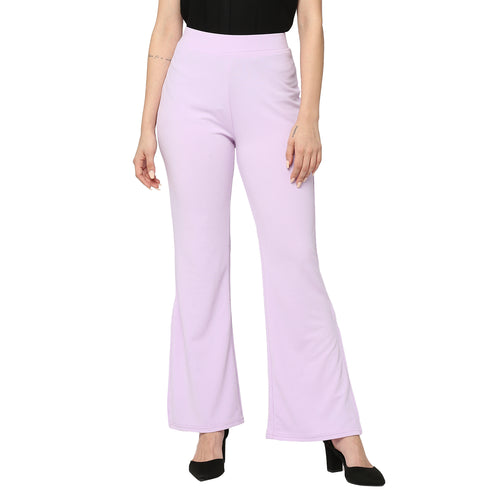 Smarty Pants Women's Polyester Lycra Slit Bell Bottom Lilac Formal Trouser