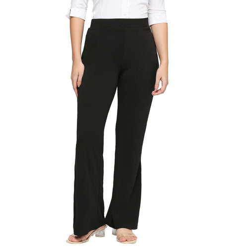 Smarty Pants Women's Polyester Lycra Slit Bell Bottom Black Formal Trouser