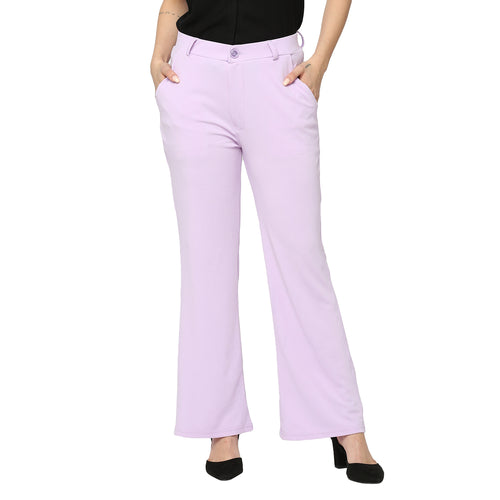 Smarty Pants Women's Cotton Lycra Bell Bottom Lilac Color Formal Trouser