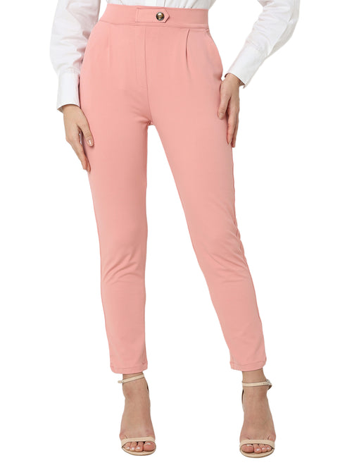 Smarty Pants Women's Cotton Lycra High Raise Waist Ankle Length Rose Gold Formal Trouser
