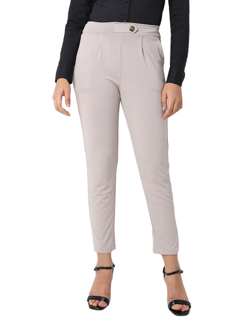Smarty Pants Women's Cotton Lycra High Raise Waist Ankle Length Grey Formal Trouser