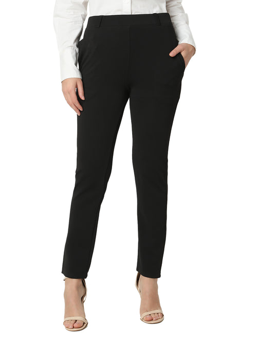 Smarty Pants Women's Cotton Lycra Ankle Length Black Formal Trouser