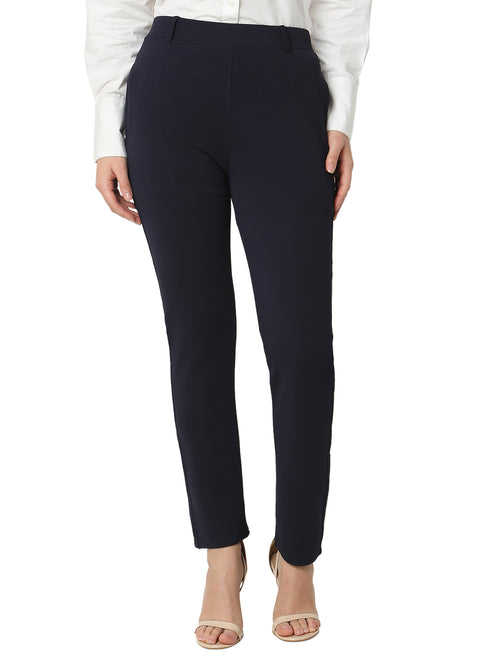 Smarty Pants Women's Cotton Lycra Ankle Length Blue Formal Trouser