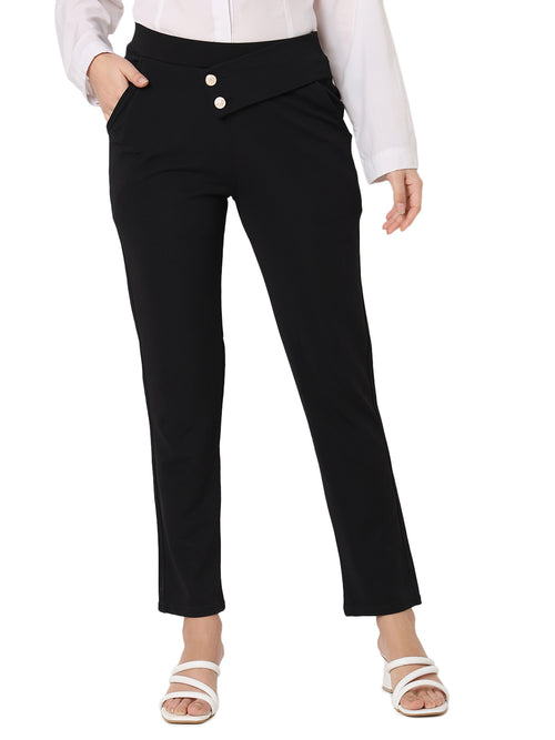 Smarty Pants Women's Cotton Lycra Straight Fit Black Color Formal Trouser