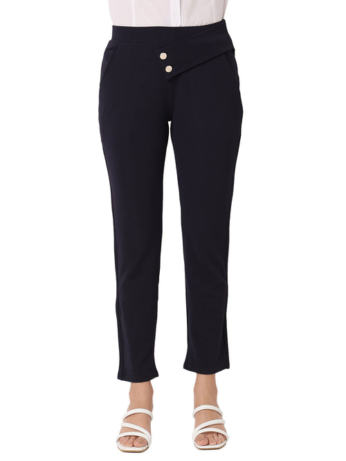 Smarty Pants Women's Cotton Lycra Straight Fit Blue Color Formal Trouser