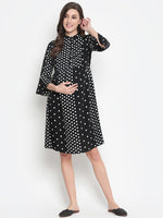 Oxolloxo Prime Black Dot Print Elegant Flared Maternity Dress