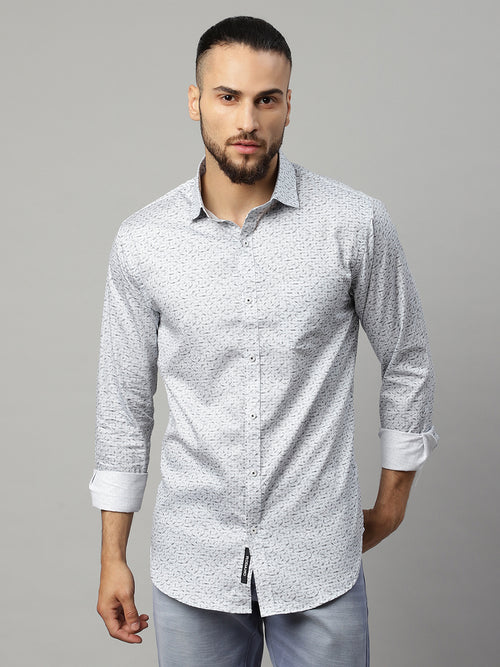 Rodamo Grey Slim Fit Printed Shirts