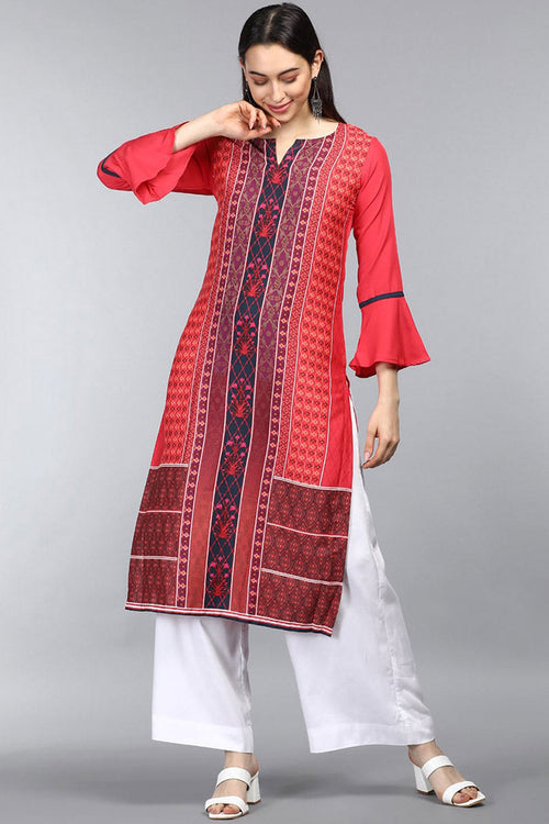 Women Crepe Fabric Red Color Printed Daily Wear Kurti