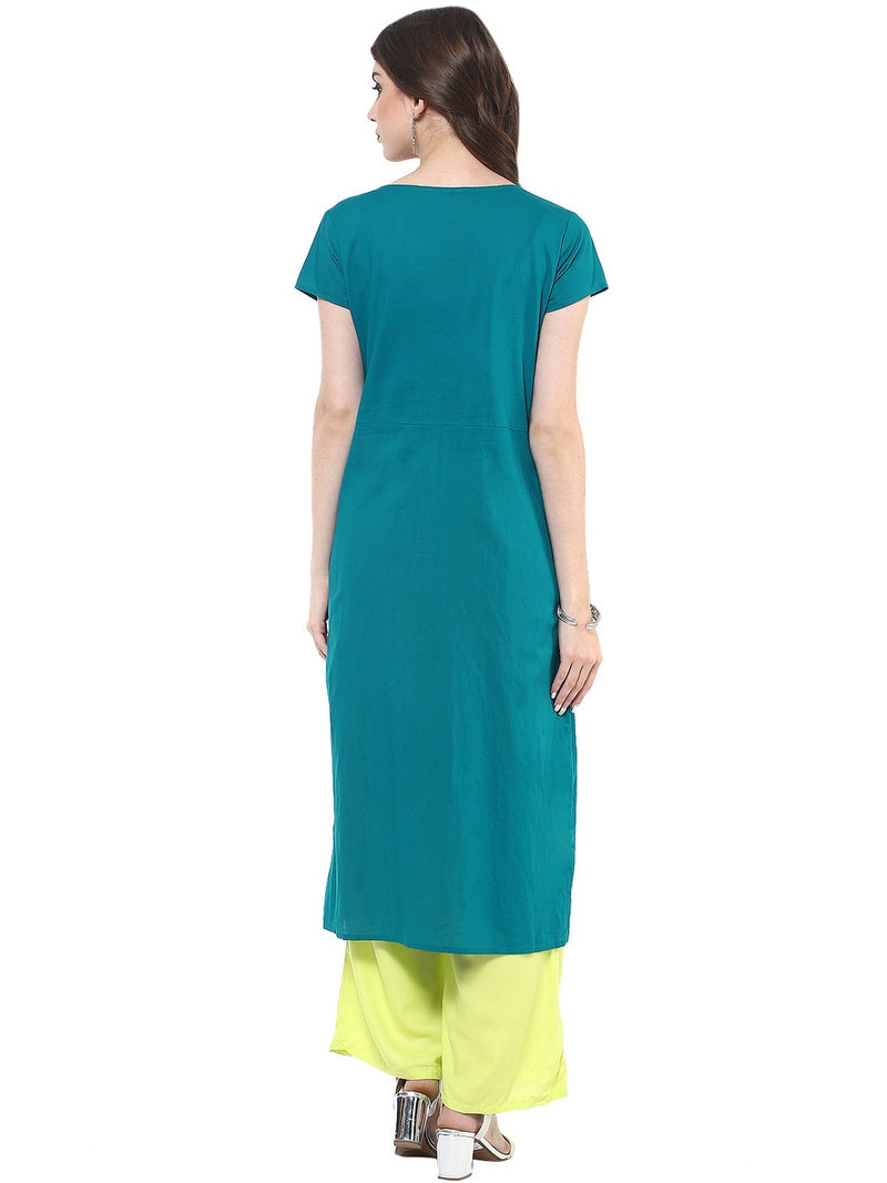 Pannkh Women's Solid Kurti With Panelled Buttons