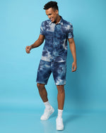 Campus Sutra Mens Blue Tie-Dye Co-ords Regular Fit For Casual Wear | Cotton Blend Fabric | Stretchable | Waffle Textured | Clothing Set Crafted With Comfort Fit & High Performance For Everyday Wear