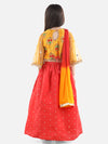 BownBee Girls Ethnic Festive Wear Jacquard Flared Sleeve Top with Silk Lehenga with Dupatta- Yellow