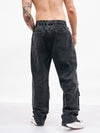 Men Black Front Zipper Baggy Fit Jeans