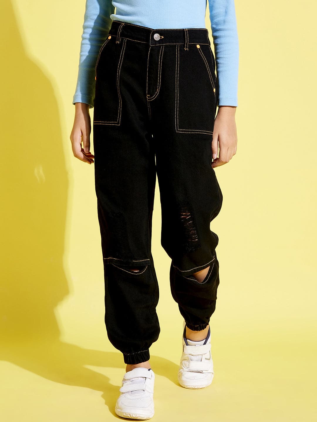 Wholesale Girls Black Knee Slit Denim Jogger Jeans – Tradyl
