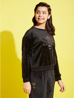 Girls Black Velour Studded DRAGONFLY Sweatshirt