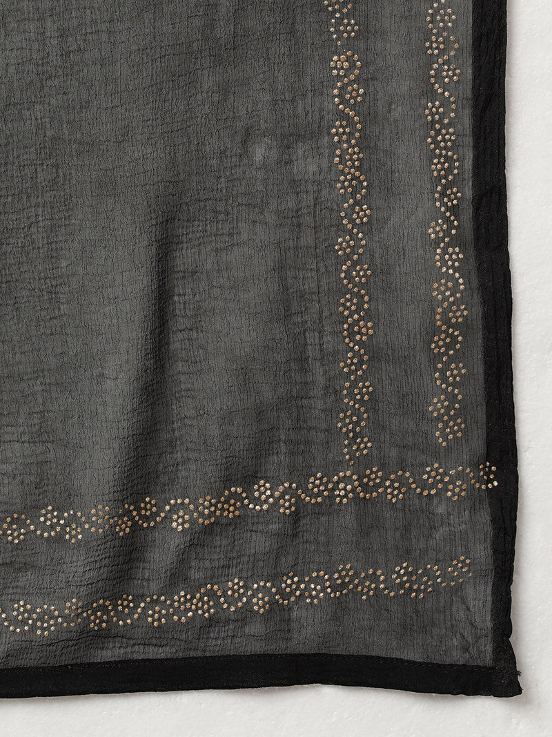 Ahika Women Black Silk Blend Yoke Design Kurta Trousers With Dupatta