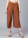 Women brown elasticated & buttoned viscose culottes