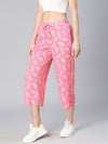 Women pink printed elasticated & tie-knotted viscose culottes