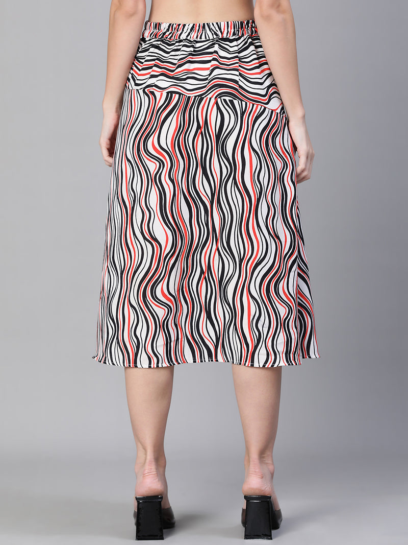Women layer print elasticated multicolor flared skirt