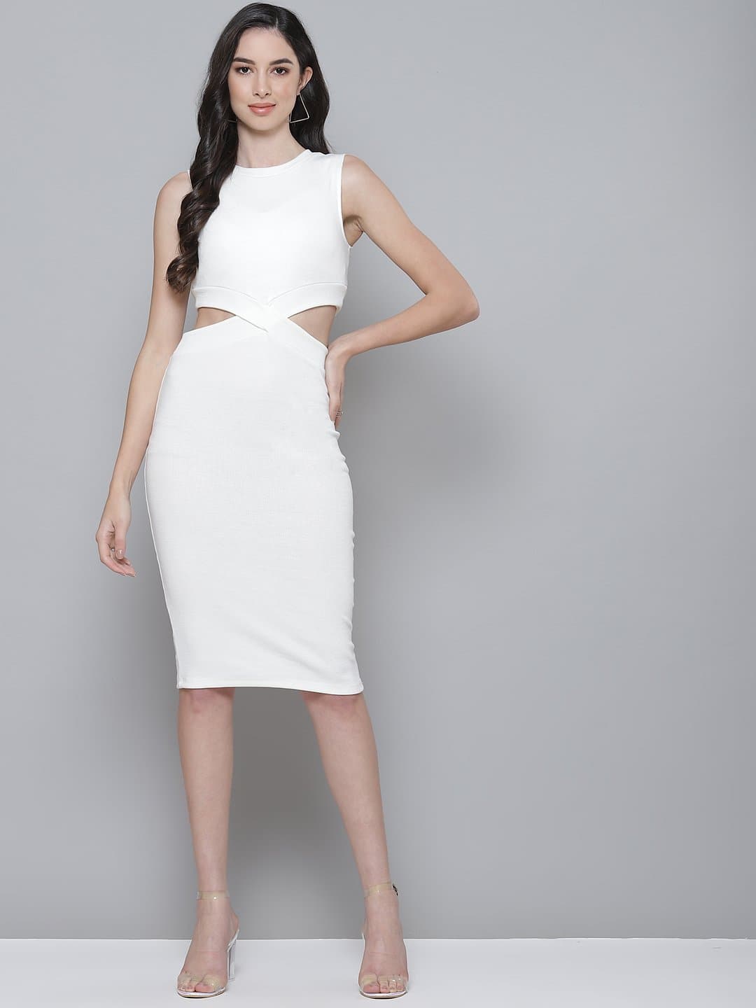 Wholesale White Rib Side Cut-Out Bodycon Dress – Tradyl