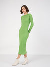 Women Green Rib Bodycon Midi Dress
