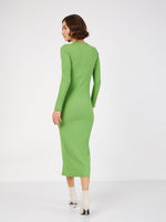Women Green Rib Bodycon Midi Dress