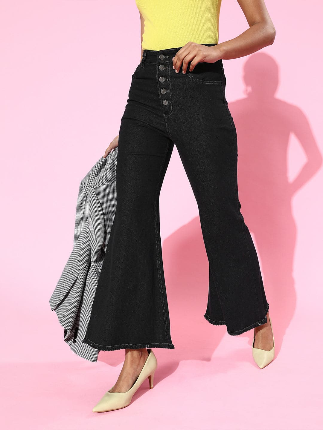 Wholesale Black Front Button Bell Bottom Jeans – Tradyl