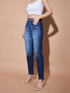 Women Blue High Waisted Slim Fit Frayed Jeans