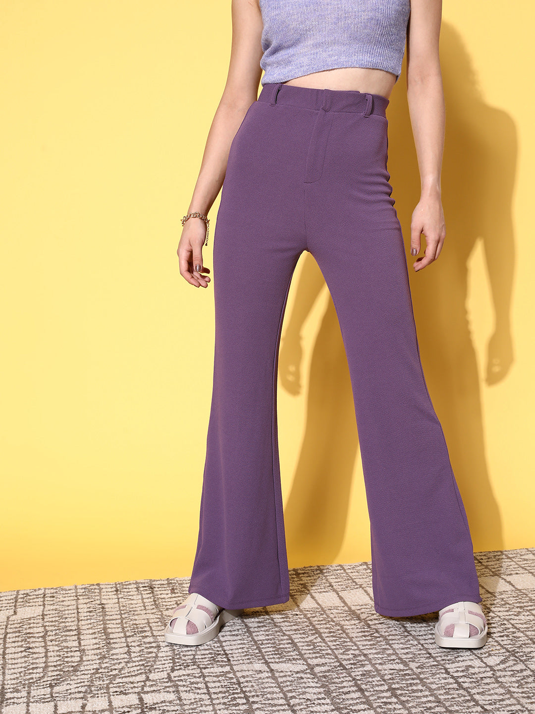 Wholesale Women Lavender Bell Bottom Knitted Pants – Tradyl