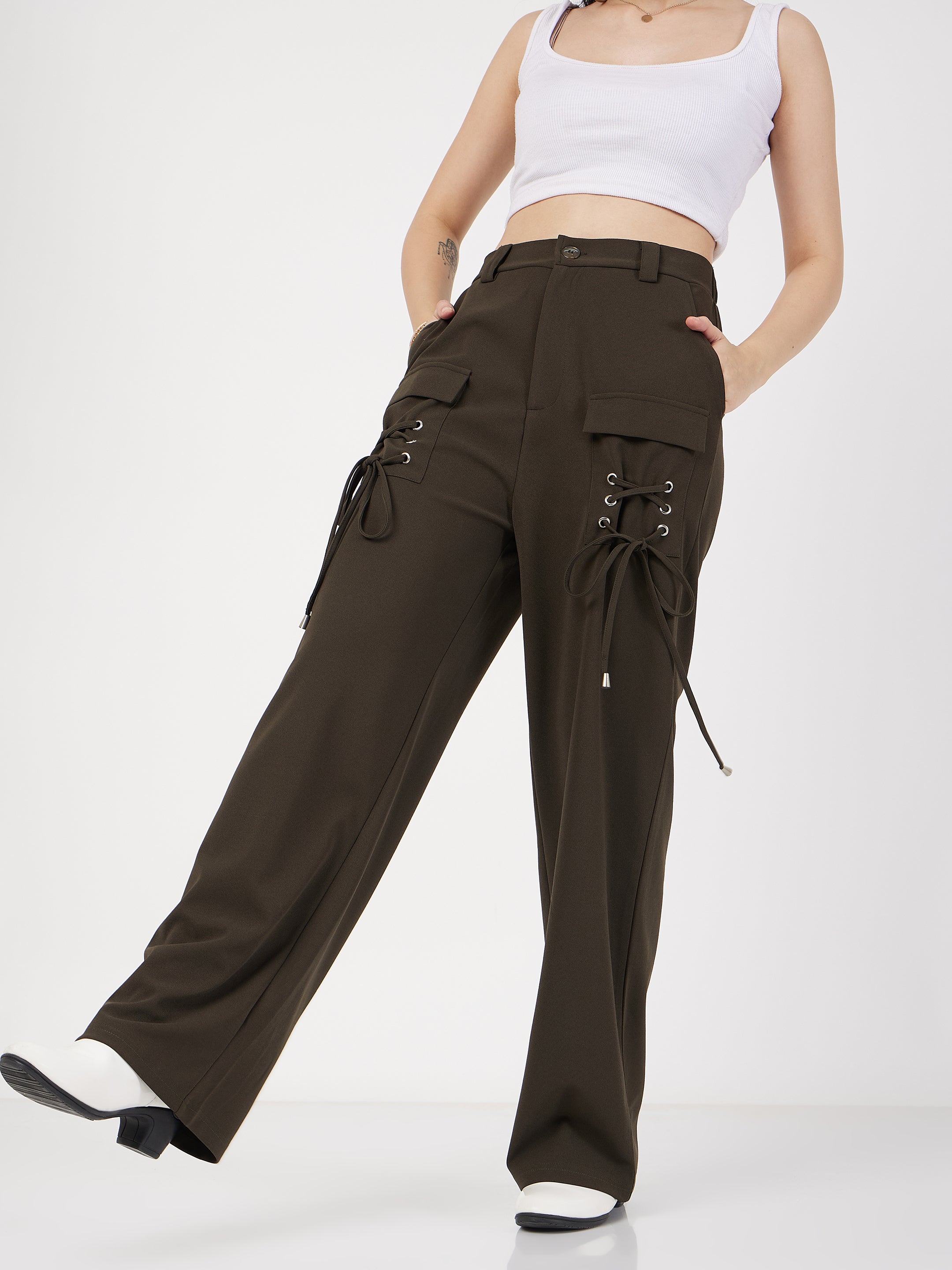 Women Black Multi Pocket Detail Cargo Pants