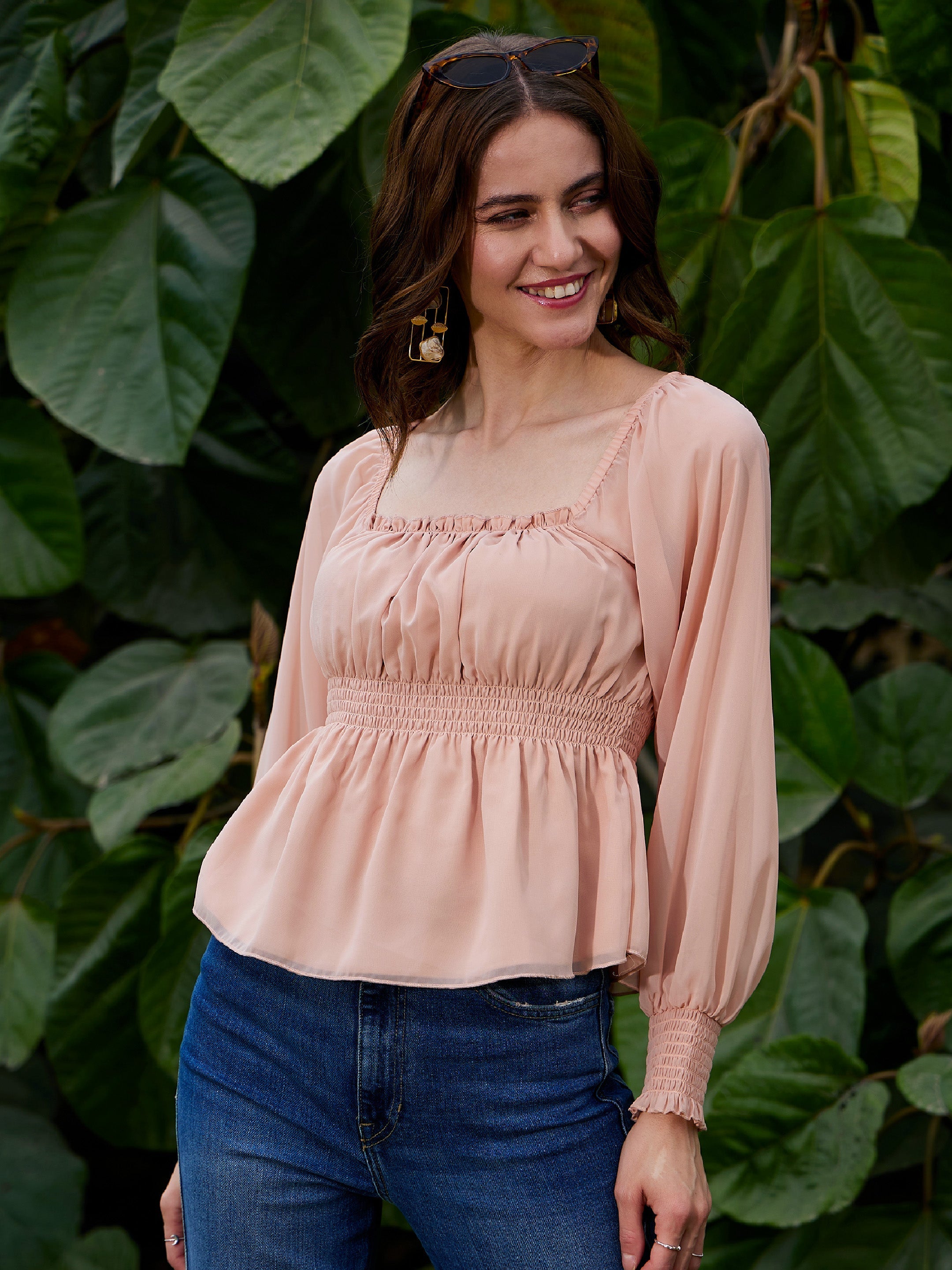 Ruched store peasant top