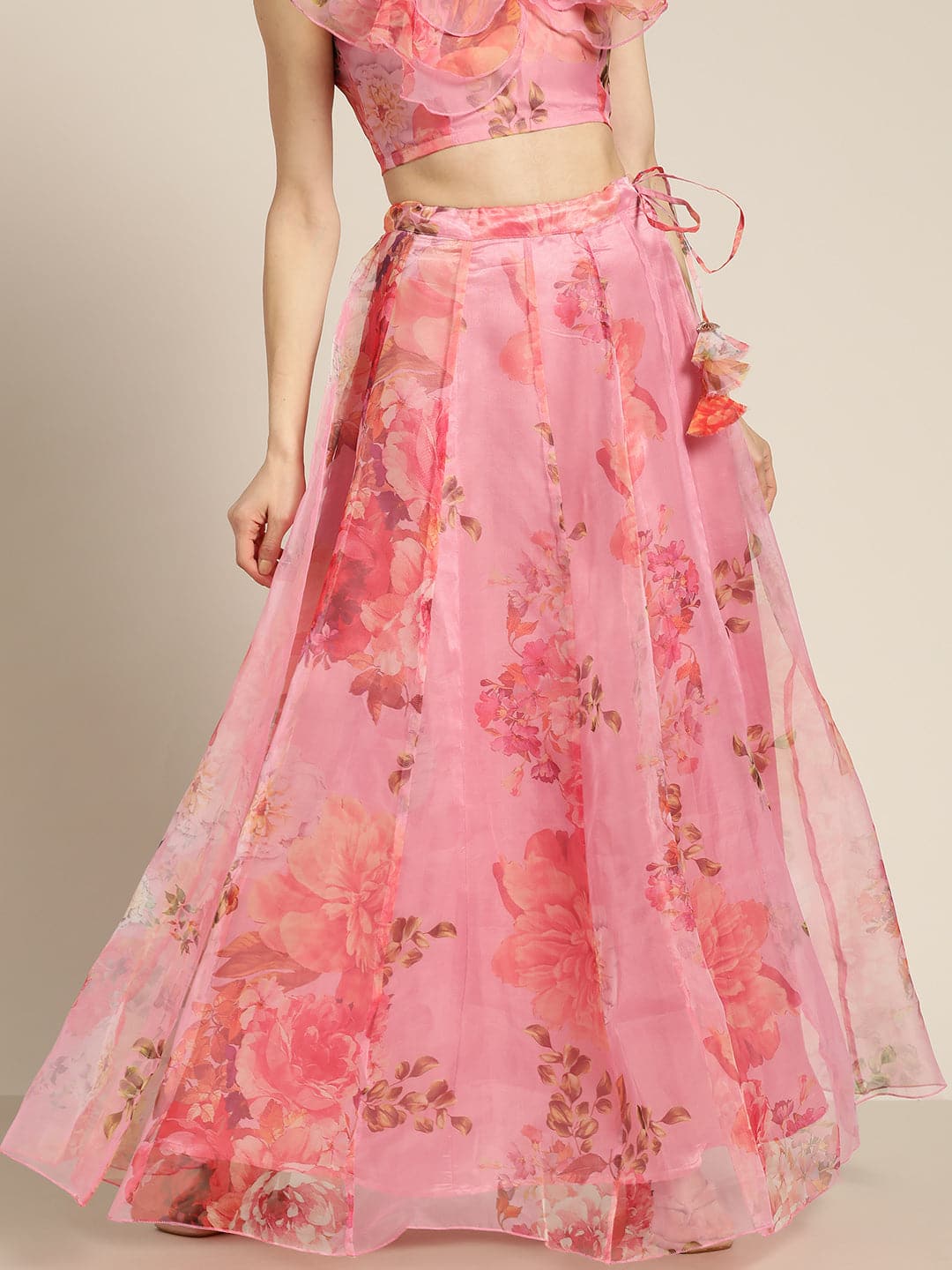 Floral organza lehenga with crop top - set of two by The Anarkali