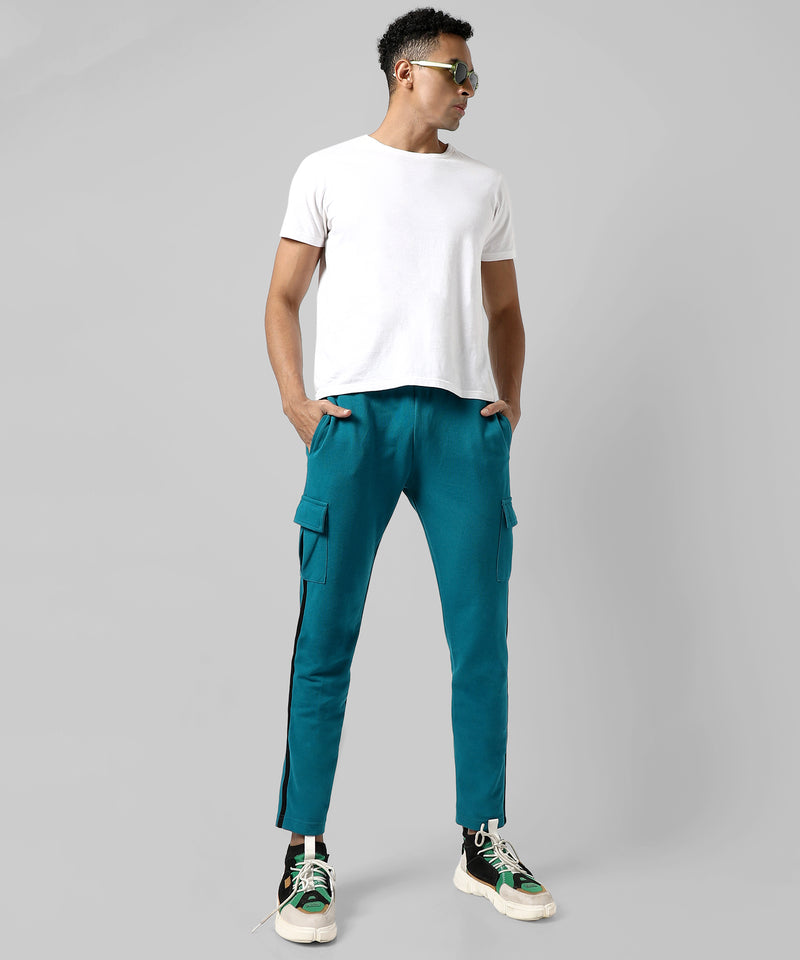 Men's Solid Aqua Blue Regular Fit Trackpants