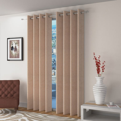 House Upgrade Jute Plain Curtain - Set of 2