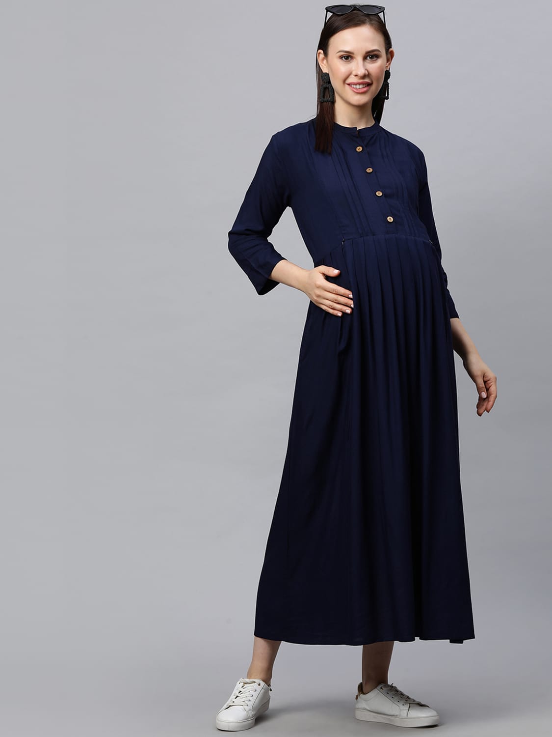 Wholesale MomToBe Rayon Navy Blue Maternity Nursing Dress – Tradyl