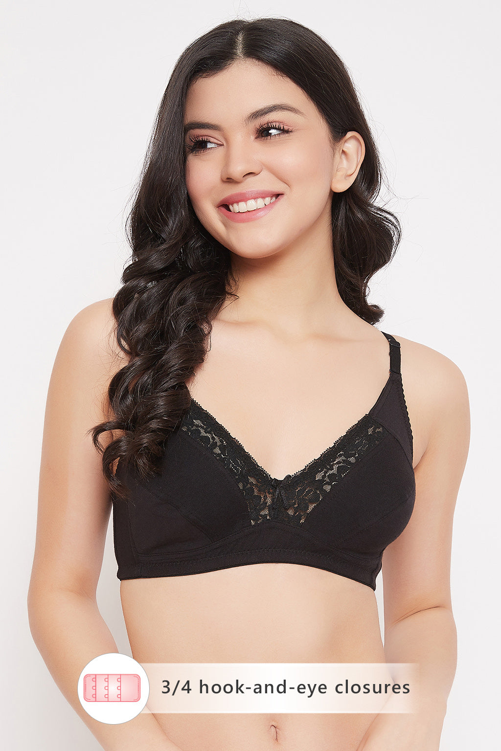 Buy Cotton & Lace Non-Padded Non-Wired Full Cup Bra in Black