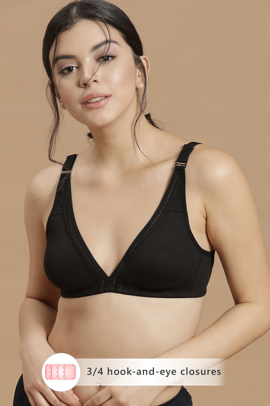 Buy Non-Padded Non-Wired Full Figure Bra in Black - Cotton Rich
