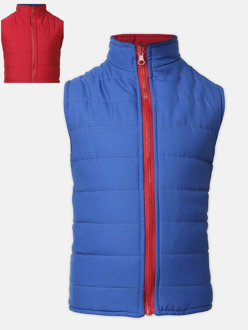 Playful Solid Blue Reversible Quilted Boy Jacket