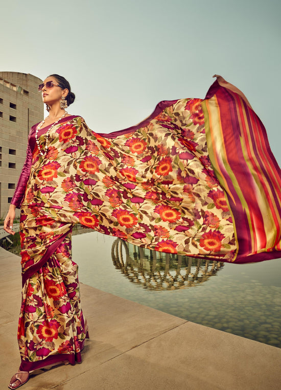 Avanshee Women's Latest Digital Print, Floral Print, Printed, Color Block,Bollywood Satin Saree-1403