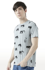 Huetrap Grey Mens Short Sleeve Graphic Printed Tshirt-HT17MKGRAGML00802