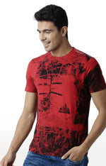 Huetrap Red Mens Short Sleeve Graphic Printed Tshirt-HT12MKGRARED00114